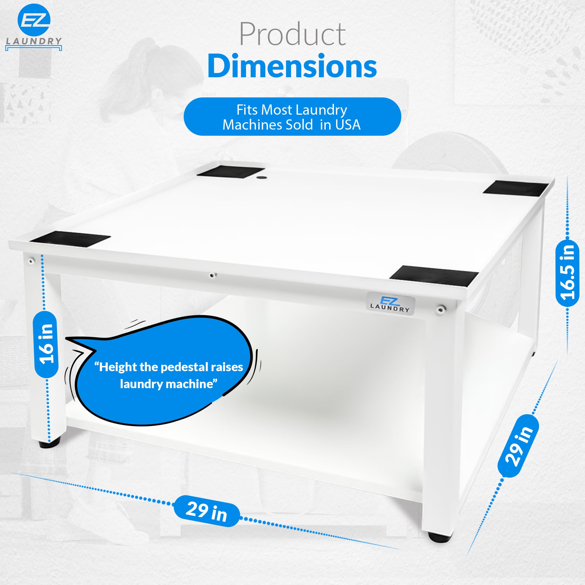 EZ Laundry Universal Pedestal 29" for Washing Machine & Dryer Base Platform - with matching Hamper BUNDLE - Universal Fit - Quality Steel up to 29 inches