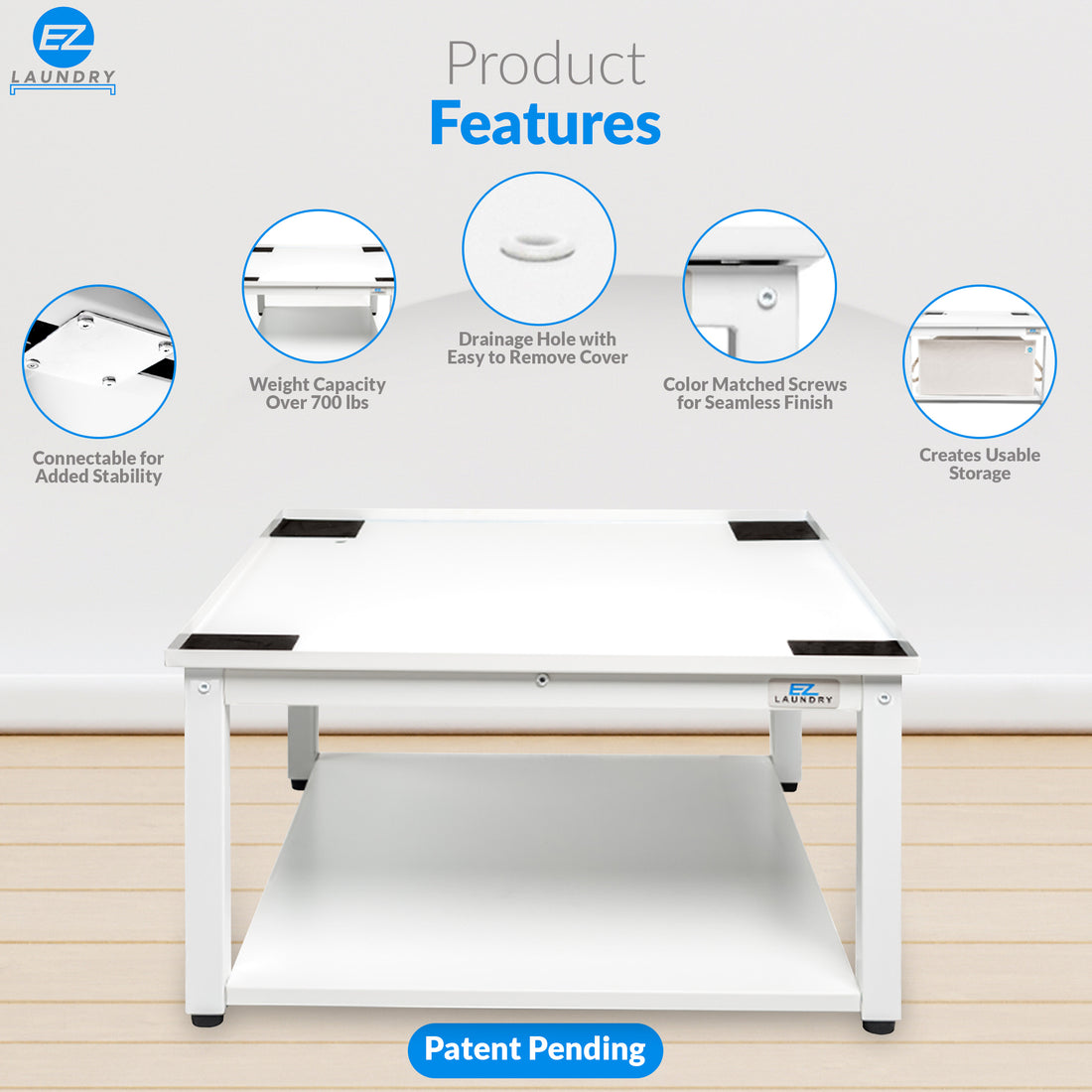 EZ LAUNDRY Universal Fit Washer & Dryer Pedestal with Storage Shelf and Drain Pan - (Standard)