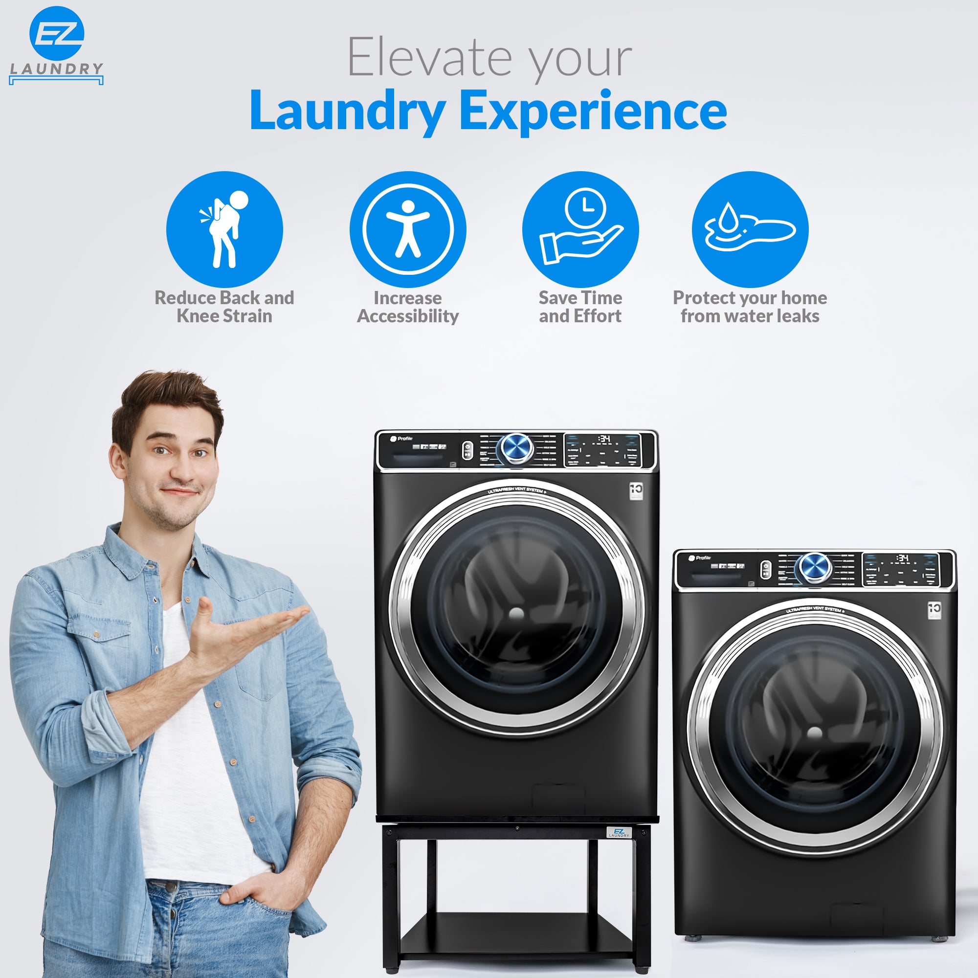 EZ Laundry Universal Pedestal 29" for Washing Machine & Dryer Base Platform - with matching Hamper BUNDLE - Universal Fit - Quality Steel up to 29 inches