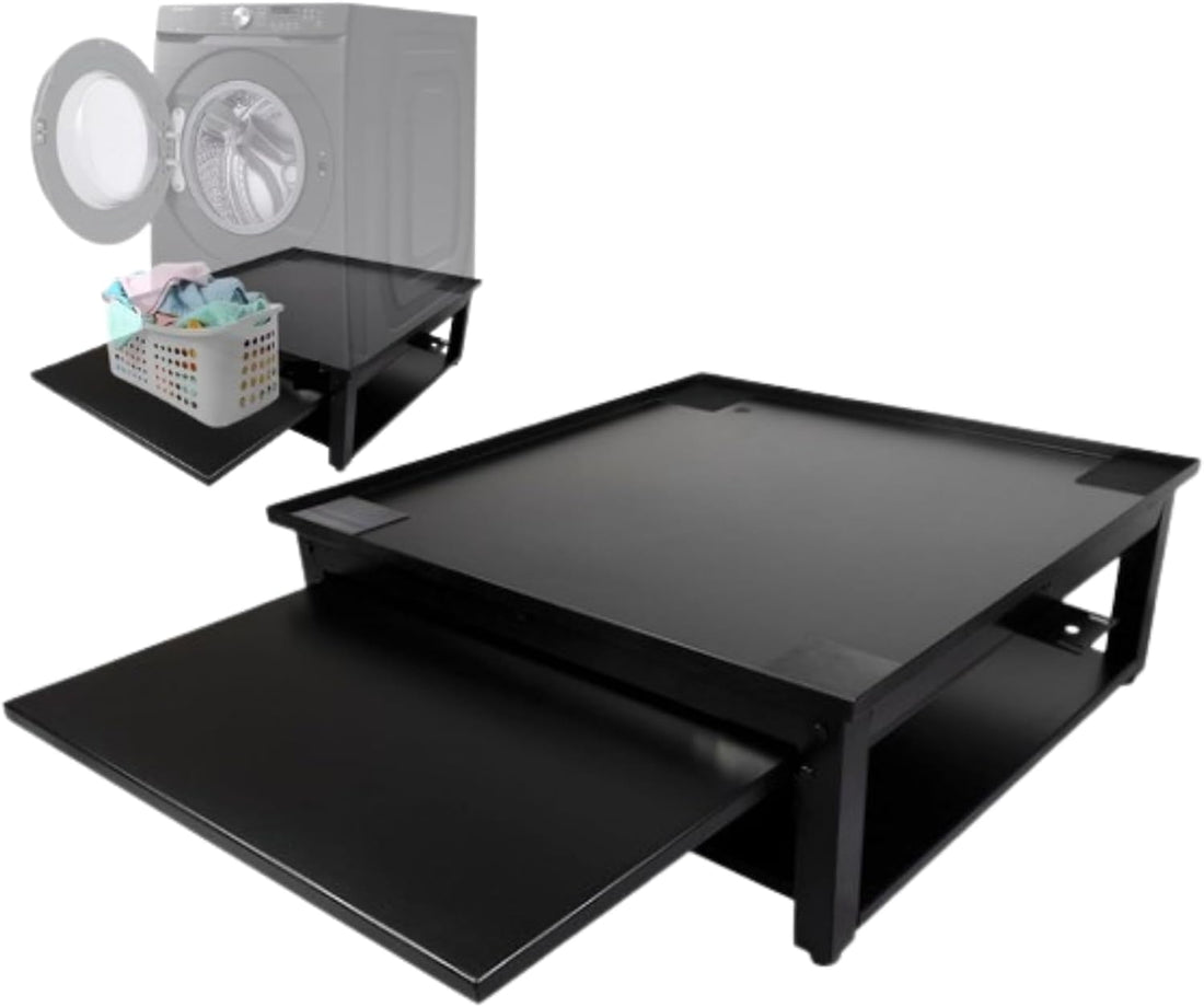 EZ LAUNDRY Universal Fit Washer & Dryer Pedestal with Pull Out Shelf (Deluxe), Storage Shelf and Drain Pan
