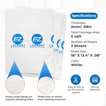 EZ Laundry Anti Vibration Sound Deadening Mat for Washing Machine or Laundry Pedestal (White)