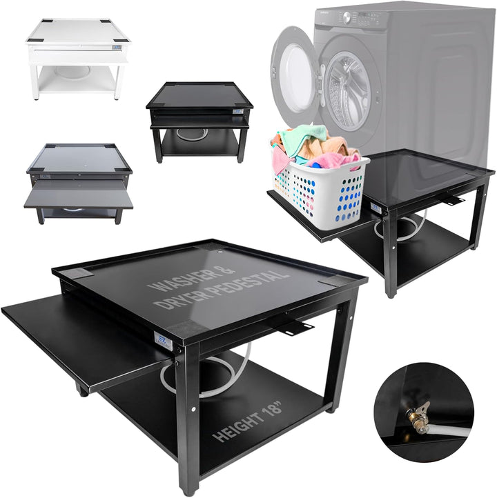 EZ LAUNDRY Universal Fit Washer & Dryer Pedestal with Pull Out Shelf (Deluxe), Storage Shelf and Drain Pan