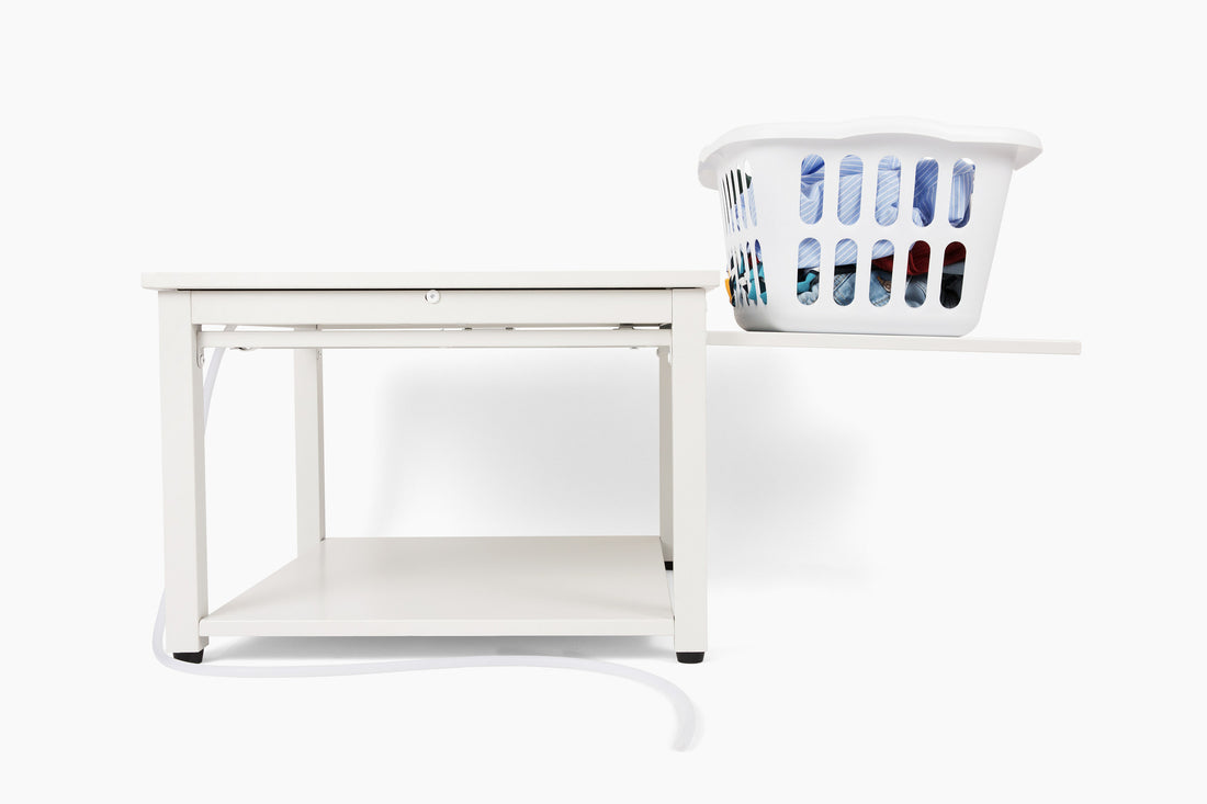 EZ LAUNDRY Universal Fit Washer & Dryer Pedestal with Pull Out Shelf (Deluxe), Storage Shelf and Drain Pan