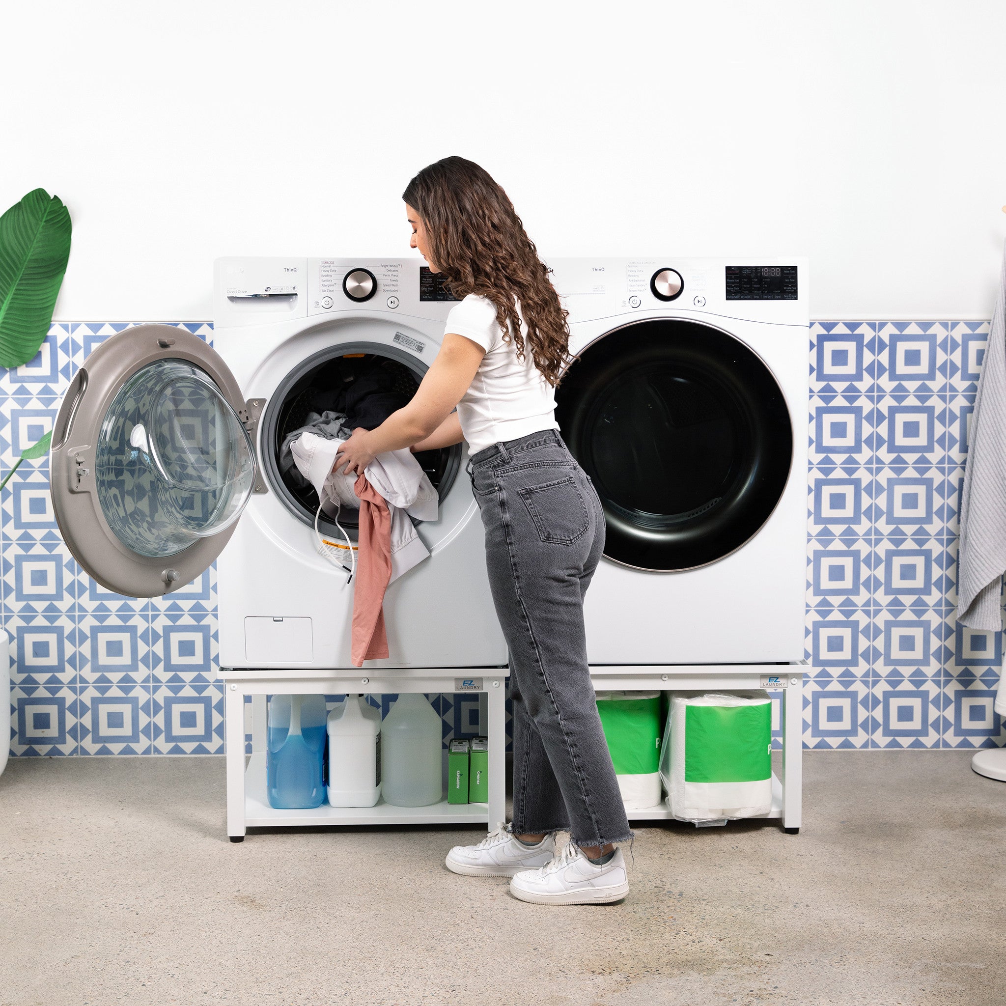 EZ LAUNDRY Universal Fit Washer & Dryer Pedestal with Storage Shelf and Drain Pan - (Standard)