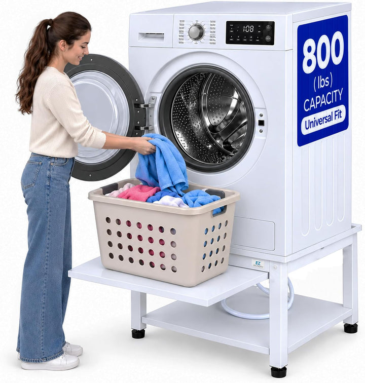 EZ LAUNDRY Universal Fit Washer & Dryer Pedestal with Pull Out Shelf (Deluxe), Storage Shelf and Drain Pan